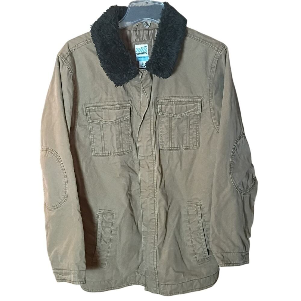 Old Navy Women XXL "Sandpaper" Tan Utility Barn Chore Faux Fur Collar Jacket
